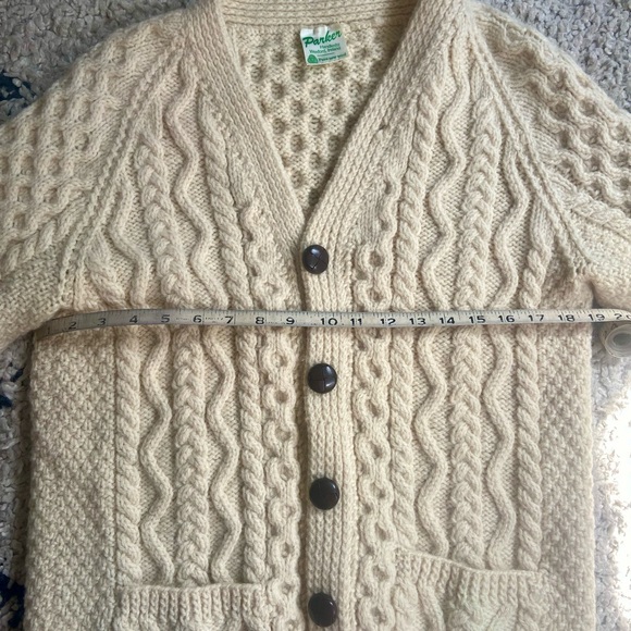 Irish Wool Parker Sweater - Cream / Beige - Cardigan with Pockets - Picture 3 of 6